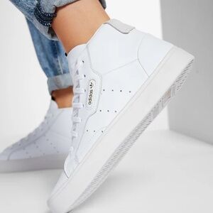 Adidas Originals Sleek Mid Top Casual Leather Sneakers White Gold Size 5.5